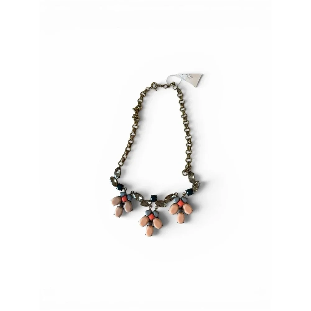 Gold-tone Floral Cluster Necklace with‎ Peach, Coral & Navy Accents